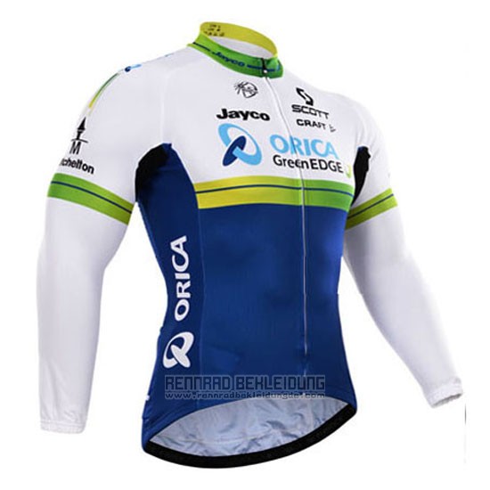 2015 Fahrradbekleidung Orica GreenEDGE Wei und Blau Trikot Langarm und Tragerhose